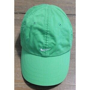 Vintage Green Nike Hat Small White Swoosh Gray Tag Lightweight Adjustable Y2K